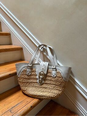 Michael Kors Straw Tote with Cream Trim and Handles